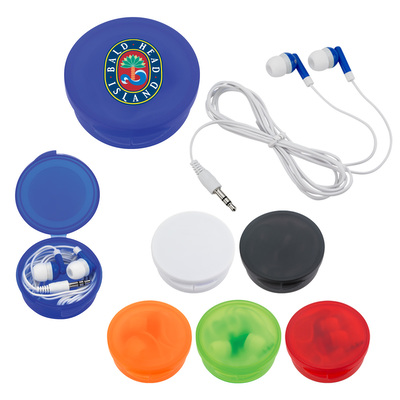 Earbuds In Round Plastic Case — product example 1
