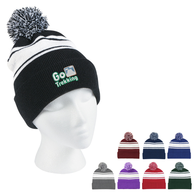 Two-Tone Knit Pom Beanie With Cuff — product example 1